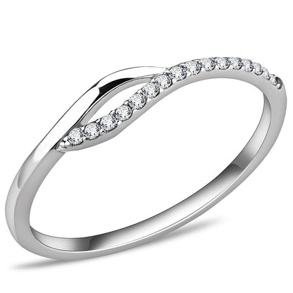 DA113 - High polished (no plating) Stainless Steel Ring with AAA Grade CZ  in Clear-0