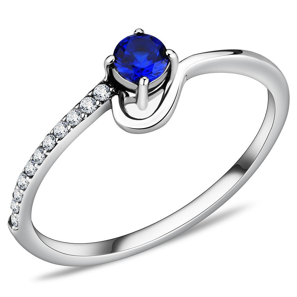 DA114 - High polished (no plating) Stainless Steel Ring with AAA Grade CZ  in London Blue-0
