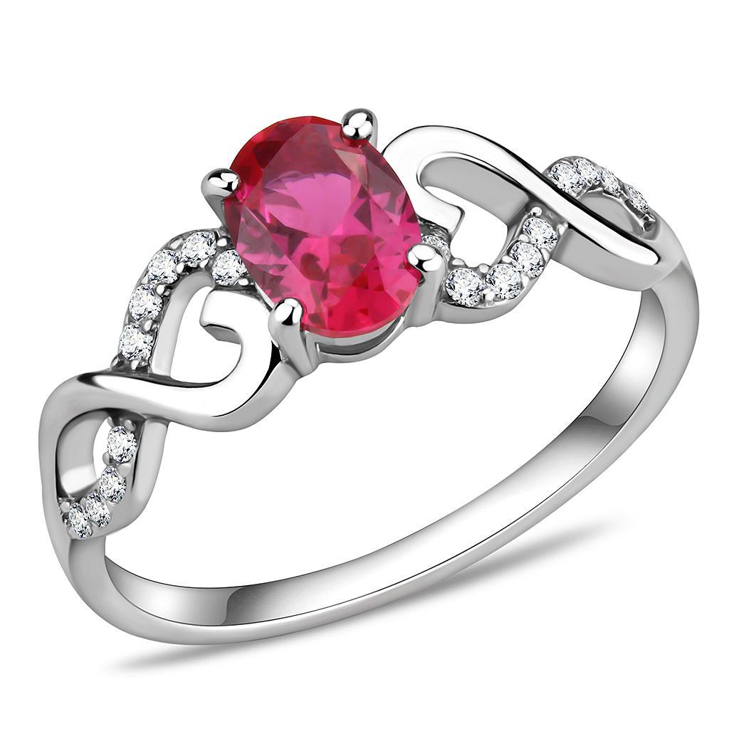 DA119 - High polished (no plating) Stainless Steel Ring with AAA Grade CZ  in Ruby-0
