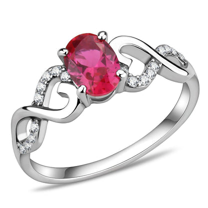 DA119 - High polished (no plating) Stainless Steel Ring with AAA Grade CZ  in Ruby-0