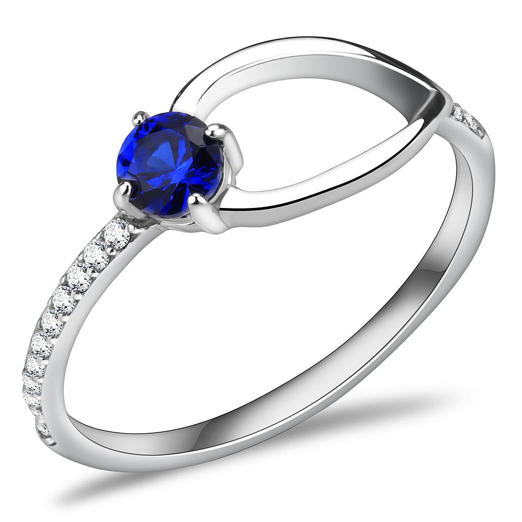 DA121 - High polished (no plating) Stainless Steel Ring with AAA Grade CZ  in London Blue-0