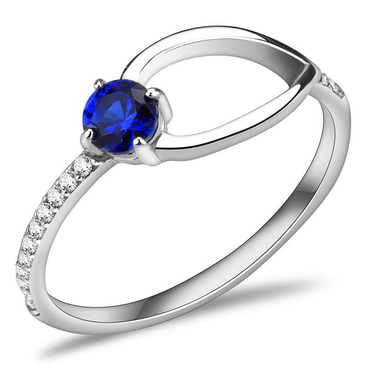 DA121 - High polished (no plating) Stainless Steel Ring with AAA Grade CZ  in London Blue-0