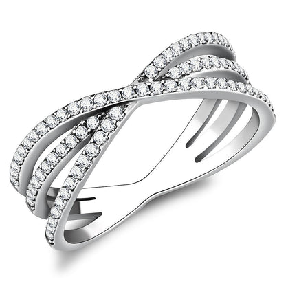 DA124 - High polished (no plating) Stainless Steel Ring with AAA Grade CZ  in Clear-0