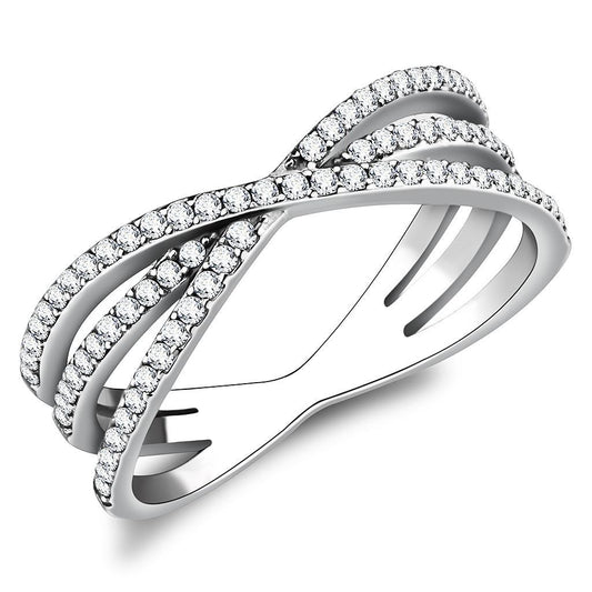 DA124 - High polished (no plating) Stainless Steel Ring with AAA Grade CZ  in Clear-0