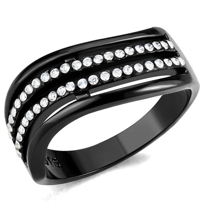 DA126 - IP Black(Ion Plating) Stainless Steel Ring with AAA Grade CZ  in Clear-0