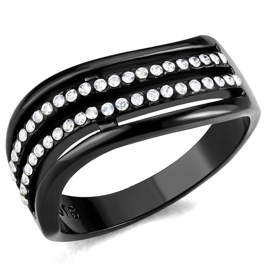 DA126 - IP Black(Ion Plating) Stainless Steel Ring with AAA Grade CZ  in Clear-0
