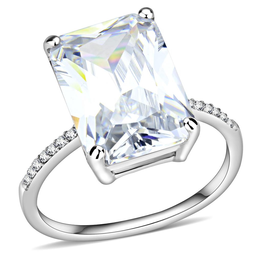 DA131 - High polished (no plating) Stainless Steel Ring with AAA Grade CZ  in Clear-0