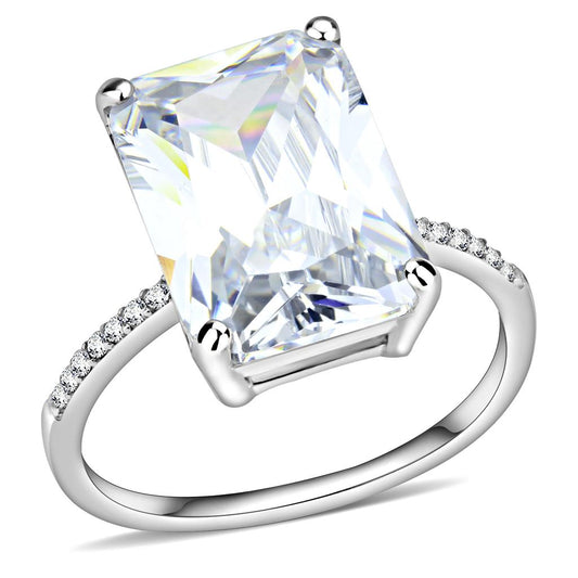 DA131 - High polished (no plating) Stainless Steel Ring with AAA Grade CZ  in Clear-0