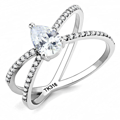 DA135 - High polished (no plating) Stainless Steel Ring with AAA Grade CZ  in Clear-0
