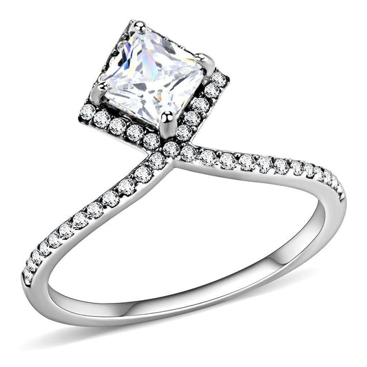 DA136 - High polished (no plating) Stainless Steel Ring with AAA Grade CZ  in Clear-0