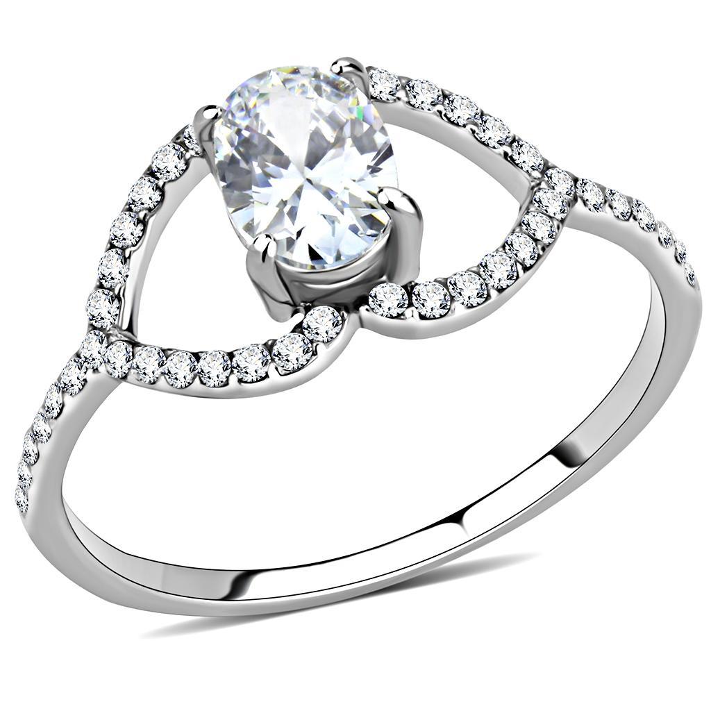 DA137 - High polished (no plating) Stainless Steel Ring with AAA Grade CZ  in Clear-0