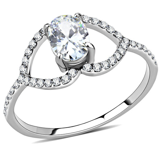 DA137 - High polished (no plating) Stainless Steel Ring with AAA Grade CZ  in Clear-0