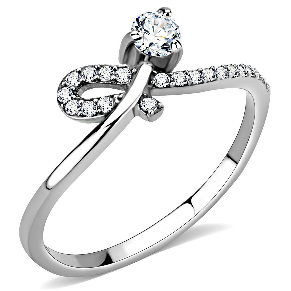 DA142 - High polished (no plating) Stainless Steel Ring with AAA Grade CZ  in Clear-0
