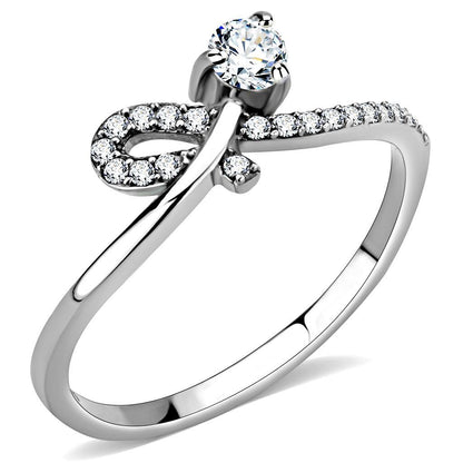 DA142 - High polished (no plating) Stainless Steel Ring with AAA Grade CZ  in Clear-0