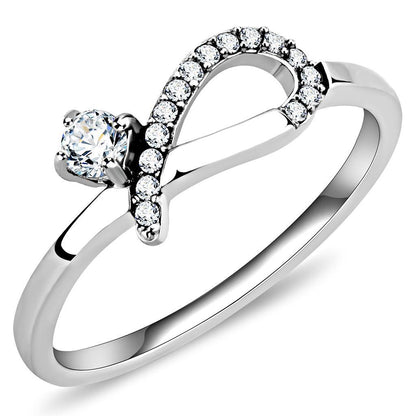 DA143 - High polished (no plating) Stainless Steel Ring with AAA Grade CZ  in Clear-0