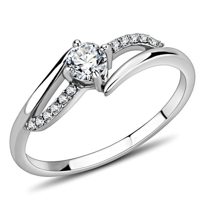 DA144 - High polished (no plating) Stainless Steel Ring with AAA Grade CZ  in Clear-0