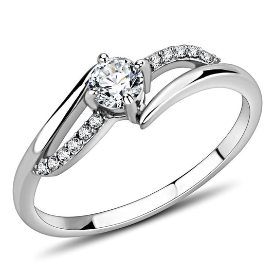 DA144 - High polished (no plating) Stainless Steel Ring with AAA Grade CZ  in Clear-0