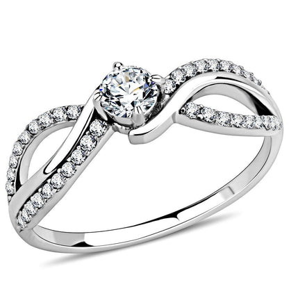 DA147 - High polished (no plating) Stainless Steel Ring with AAA Grade CZ  in Clear-0