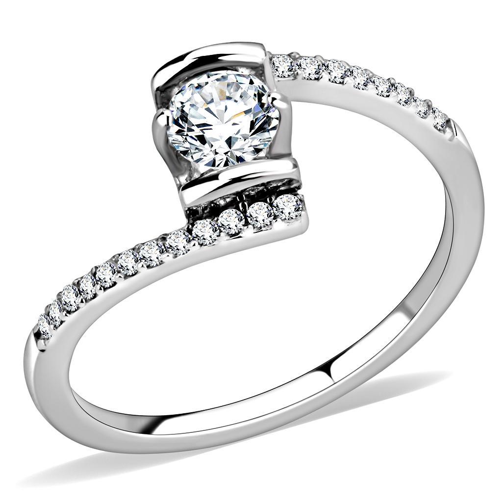 DA151 - High polished (no plating) Stainless Steel Ring with AAA Grade CZ  in Clear-0