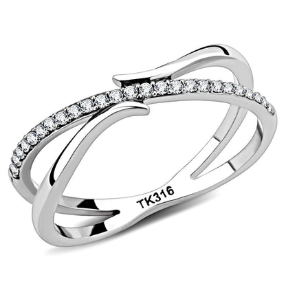 DA155 - High polished (no plating) Stainless Steel Ring with AAA Grade CZ  in Clear-0