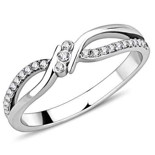 DA156 - High polished (no plating) Stainless Steel Ring with AAA Grade CZ  in Clear-0