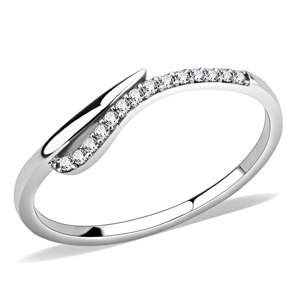 DA159 - High polished (no plating) Stainless Steel Ring with AAA Grade CZ  in Clear-0