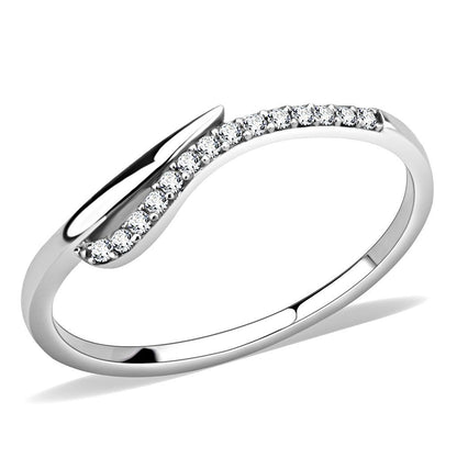 DA159 - High polished (no plating) Stainless Steel Ring with AAA Grade CZ  in Clear-0