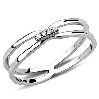 DA160 - High polished (no plating) Stainless Steel Ring with AAA Grade CZ  in Clear-0