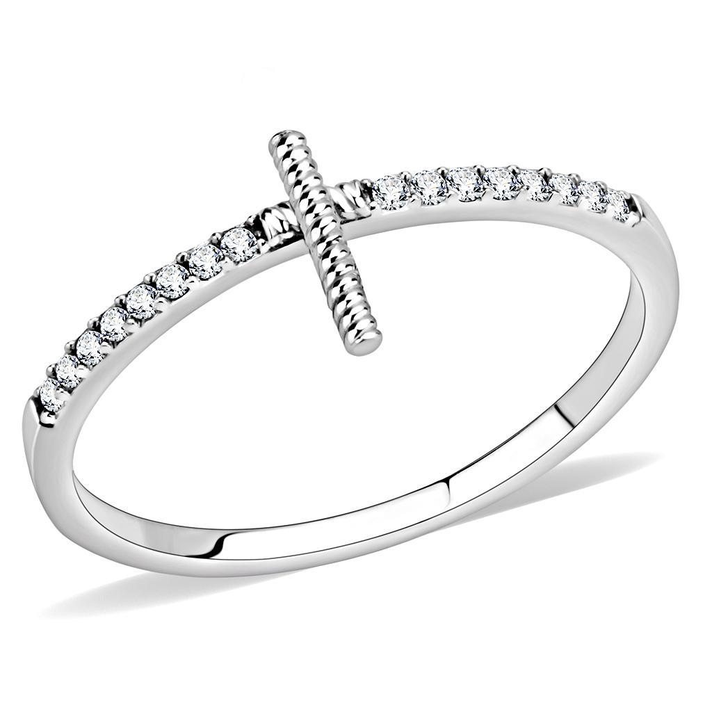 DA161 - High polished (no plating) Stainless Steel Ring with AAA Grade CZ  in Clear-0
