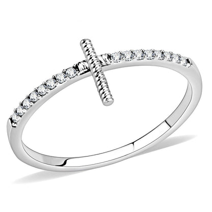 DA161 - High polished (no plating) Stainless Steel Ring with AAA Grade CZ  in Clear-0