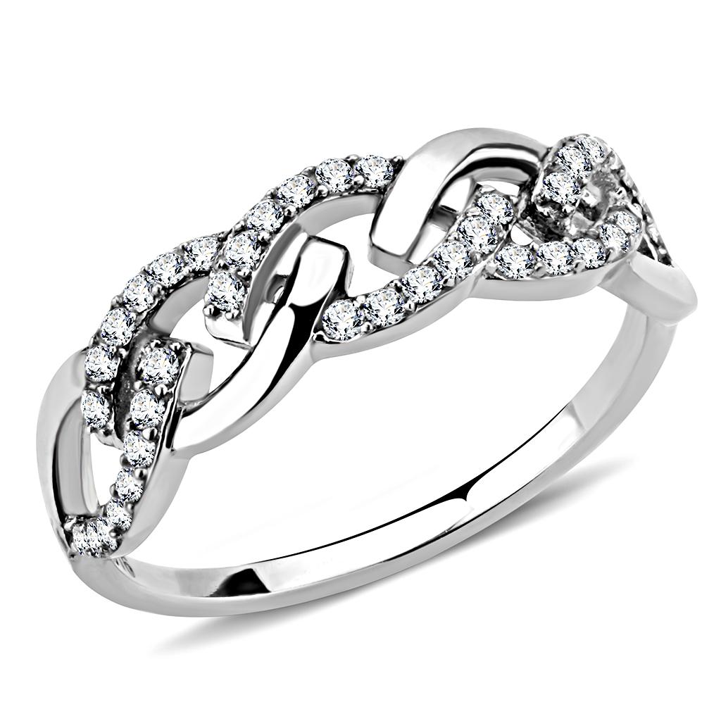 DA163 - High polished (no plating) Stainless Steel Ring with AAA Grade CZ  in Clear-0