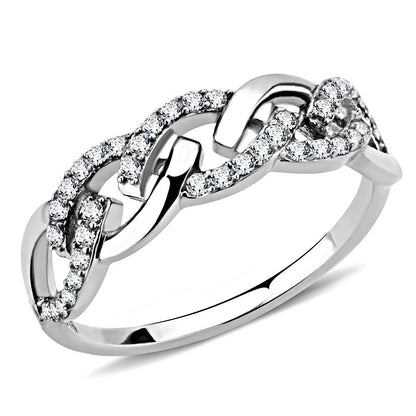 DA163 - High polished (no plating) Stainless Steel Ring with AAA Grade CZ  in Clear-0