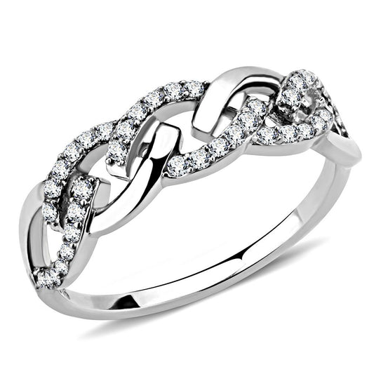 DA163 - High polished (no plating) Stainless Steel Ring with AAA Grade CZ  in Clear-0