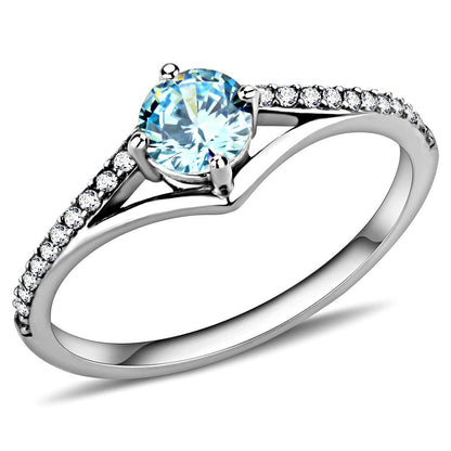 DA167 - High polished (no plating) Stainless Steel Ring with AAA Grade CZ  in Sea Blue-0