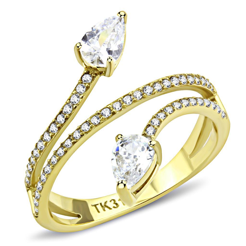 DA171 - IP Gold(Ion Plating) Stainless Steel Ring with AAA Grade CZ  in Clear-0