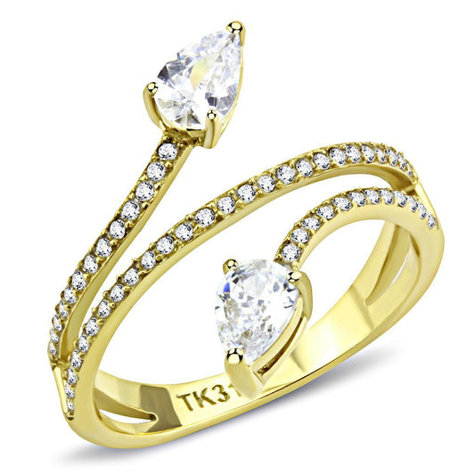 DA171 - IP Gold(Ion Plating) Stainless Steel Ring with AAA Grade CZ  in Clear-0