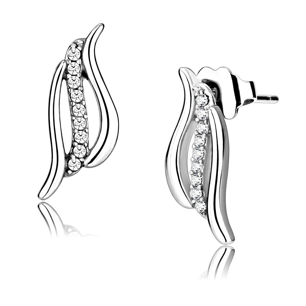 DA175 - High polished (no plating) Stainless Steel Earrings with AAA Grade CZ  in Clear-0