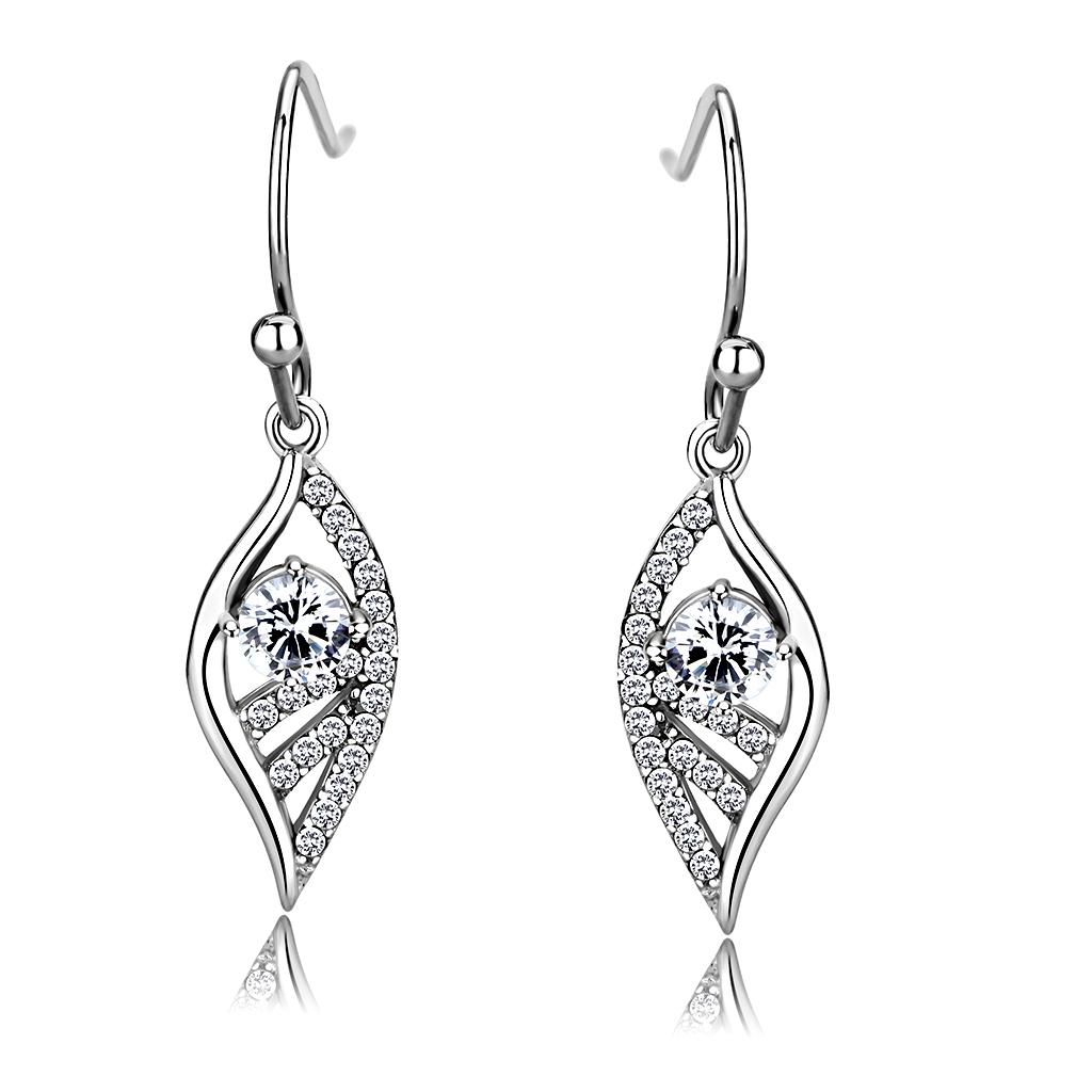 DA178 - High polished (no plating) Stainless Steel Earrings with AAA Grade CZ  in Clear-0
