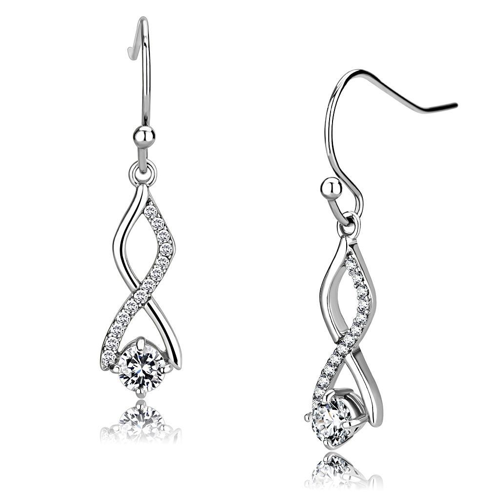 DA181 - High polished (no plating) Stainless Steel Earrings with AAA Grade CZ  in Clear-0
