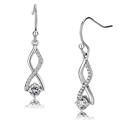 DA181 - High polished (no plating) Stainless Steel Earrings with AAA Grade CZ  in Clear-0