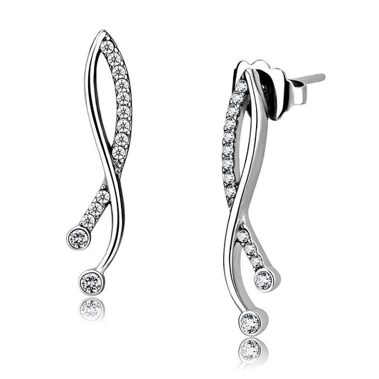 DA184 - High polished (no plating) Stainless Steel Earrings with AAA Grade CZ  in Clear-0