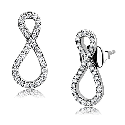 DA186 - High polished (no plating) Stainless Steel Earrings with AAA Grade CZ  in Clear-0