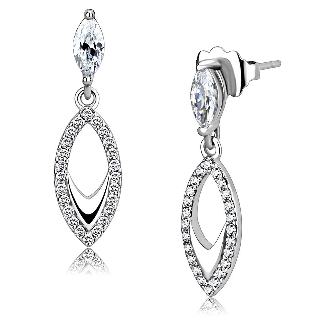 DA189 - High polished (no plating) Stainless Steel Earrings with AAA Grade CZ  in Clear-0