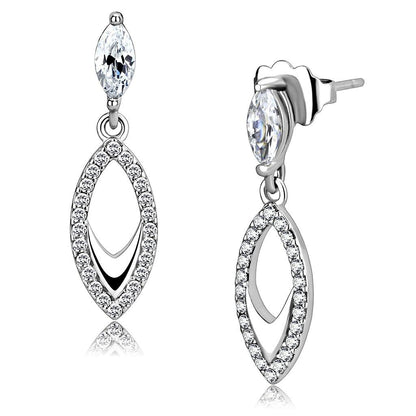DA189 - High polished (no plating) Stainless Steel Earrings with AAA Grade CZ  in Clear-0