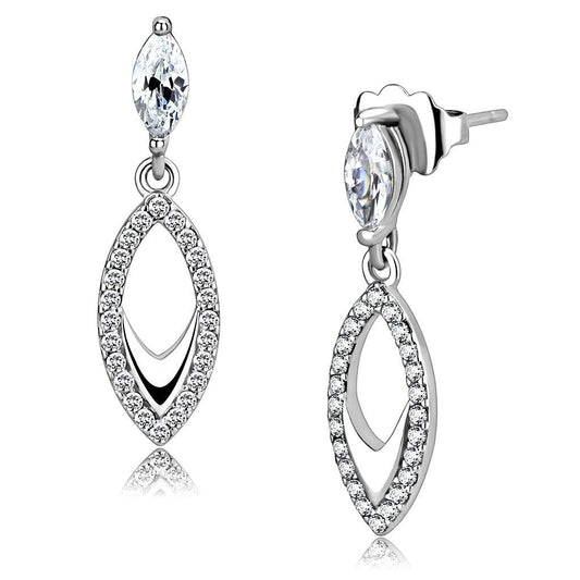 DA189 - High polished (no plating) Stainless Steel Earrings with AAA Grade CZ  in Clear-0