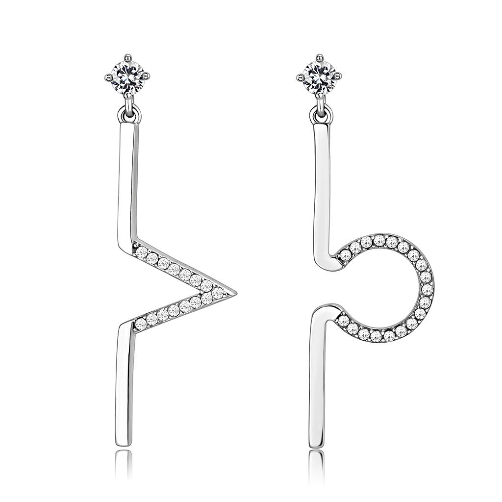 DA191 - High polished (no plating) Stainless Steel Earrings with AAA Grade CZ  in Clear-0