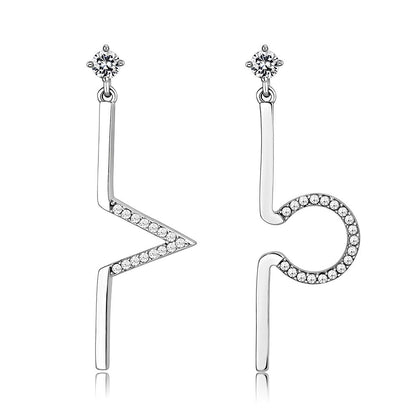 DA191 - High polished (no plating) Stainless Steel Earrings with AAA Grade CZ  in Clear-0