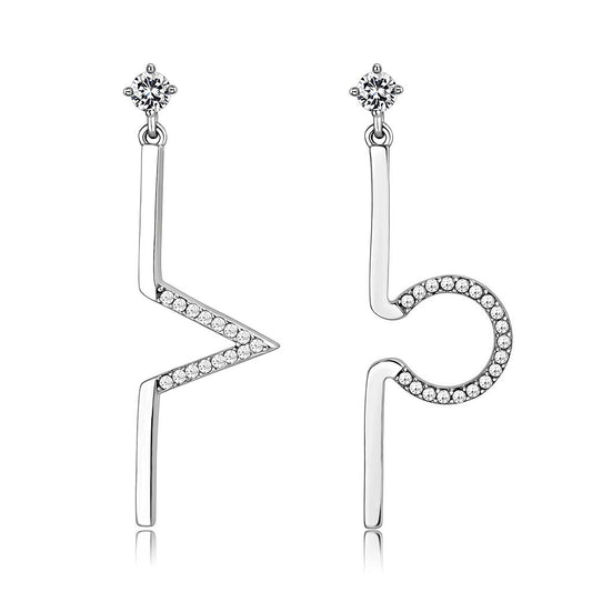 DA191 - High polished (no plating) Stainless Steel Earrings with AAA Grade CZ  in Clear-0