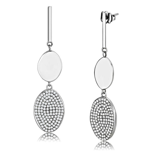 DA193 - High polished (no plating) Stainless Steel Earrings with AAA Grade CZ  in Clear-0