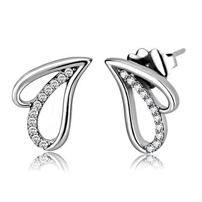 DA195 - High polished (no plating) Stainless Steel Earrings with AAA Grade CZ  in Clear-0